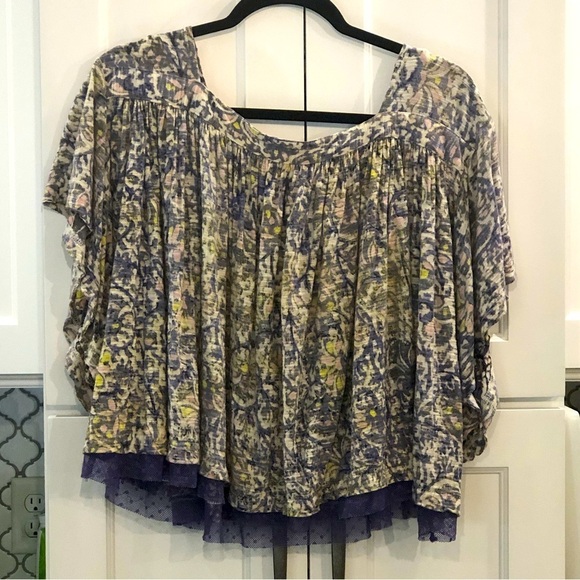 Free People Printed Floral Sunsetter Top Flowy Boho Breezy Cropped Modal Size S - Picture 1 of 14